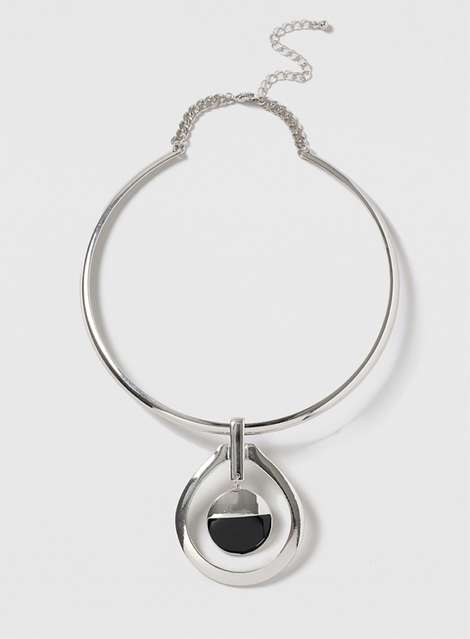 Silver Disc Drop Torq Necklace